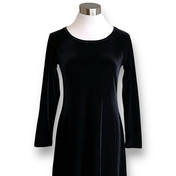 Vintage 90s Moda Intl Skater Dress XS Black Stretch Velvet Velour Goth Witchcore - Picture 2 of 6